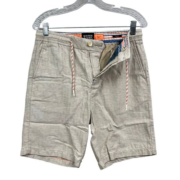 Scotch & Soda Shorts Fave Linen Blend Drawstring Pockets Zip Fly Beige Men Sz 28 - Picture 3 of 8